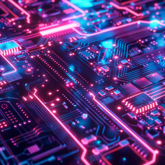 Obraz premium Connect the future with a neon-infused digital background, showcasing intricate circuits and high-tech patterns in stunning clarity