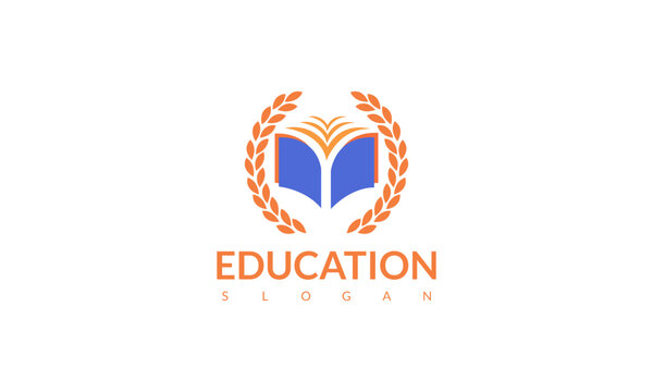Education logo design with hat, book concept.