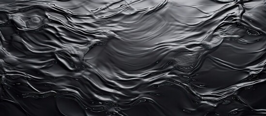 This black and white image showcases water droplets on a clear, calm surface, creating a stark and...