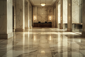 Fototapeta premium Interior of a hotel lobby with marble walls and marble floor.