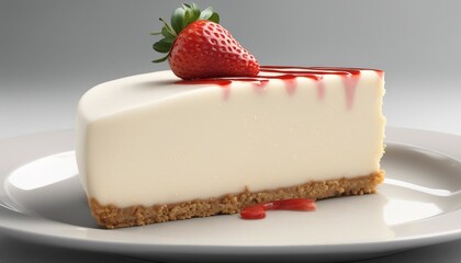 A slice of cheesecake with a strawberry on top