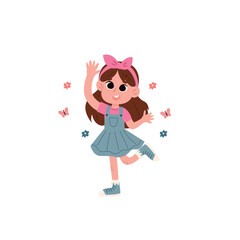 Cute little girl with pink bow on her head, vector illustration 