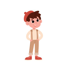 Cute little boy in casual clothes vector Illustration isolated on a white background.  