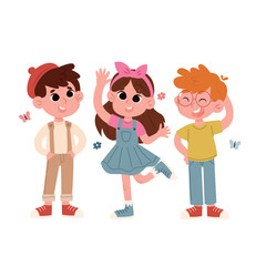 Cute little kids, boy and girl, school children vector Illustration 