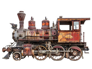 Fototapeta na wymiar old steam locomotive on a transparent background PNG