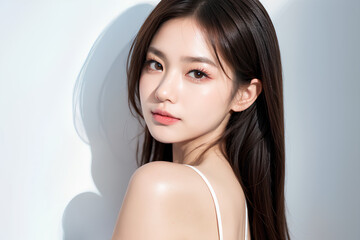 Gorgeous Young Female Model - Fashion or Cosmetics Model - Beauty with Perfect Fine Features - Beautiful Smooth Hair