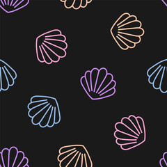 Seamless pattern with colorful outline seashell