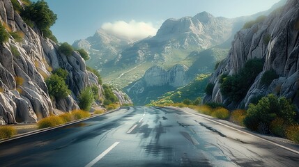 A mountain pass road, ultra detailed. Generative AI. - obrazy, fototapety, plakaty