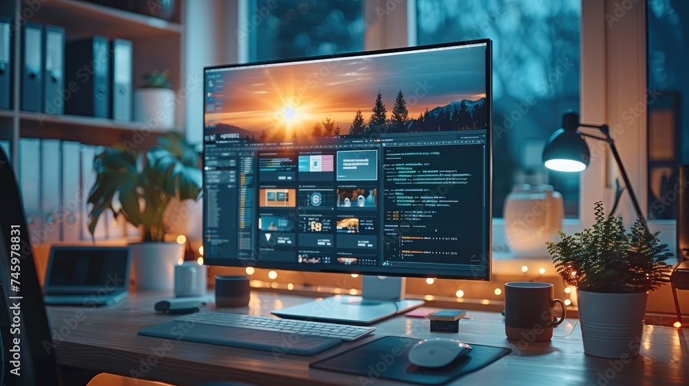 Poster the essential toolkit of modern remote work. set in a sleek, well-organized workspace at home office
