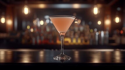 Image of a delicious cocktail presented on a sleek black tabletop, copy space for text