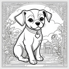 Fototapeta premium coloring book for children, line drawing, dog with bone