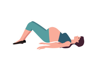 Pregnant woman lying on back doing exercises, vector sports workout fitness pregnancy, yoga training, healthy lifestyle