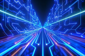 Abstract technology background neon circuit blue neon