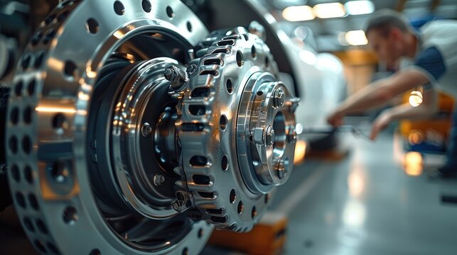 Brake system components being overhauled, showcasing the meticulous ballet of restoration. Generative AI.
