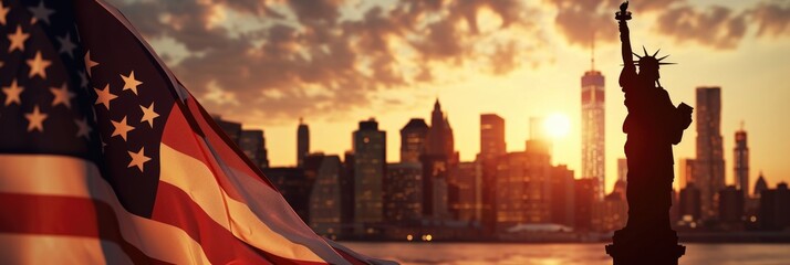 Remembering 9/11: Patriotic New York City Silhouette for Patriot Day - obrazy, fototapety, plakaty