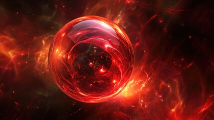 Red Energy Sphere Deformation: Futuristic Animated Background with Fire Glow and Plasma Charges