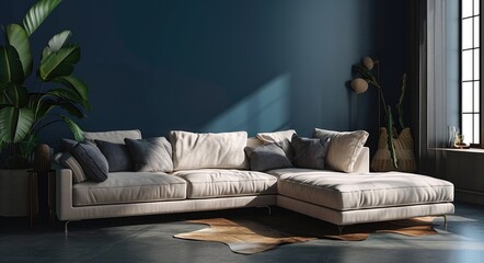 Modern Luxury Living: Beige Corner Sofa in Stylish Interior Design
