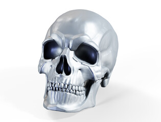 3D render of metallic human skull isolated on white background