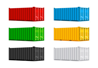 Obraz premium Set cargo containers. Freight Shipping, delivery and transportation. Vector illustration