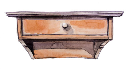 Vintage furniture concept illustration. Beautiful antique kitchen shelf design. Victorian furniture clipart.	