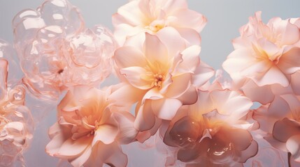 aesthetic photo of pastel pink peach color flowers underwater horizontal background