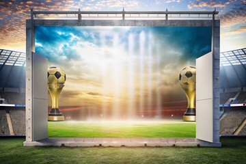 Fototapeta premium Background for soccer public viewing, open air, soccer mockup, screen, stadium, banner