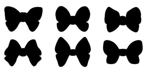 Fototapeta premium Set of black silhouettes gift ribbon isolated on white background. Black bow for decoration vector illustration.