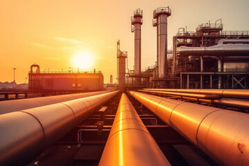 Industry petrochemical pipeline gas station background, steel pipe transportation product in factory, process manufacturing.