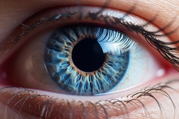 blue eye closeup macro shot. Vision and eyesight. 