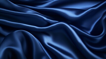 Fototapeta premium blue silk satin folded fabric texture background. Premium drapes textile horizontal backdrop.