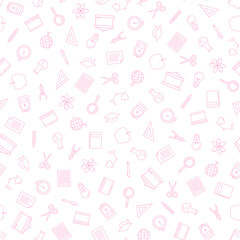 Seamless pattern with pink school supplies