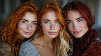 Fototapeta premium Portrait of three young women in stylish clothes taking a selfie. Style and fashion concept. Models posing against a wall, positive emotions on their faces.