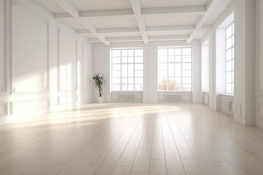 Modern interior- sunlit empty room