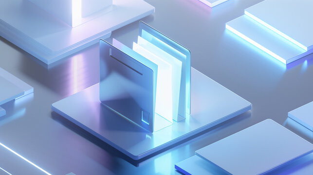 three dimensional holographic folder icon on a base