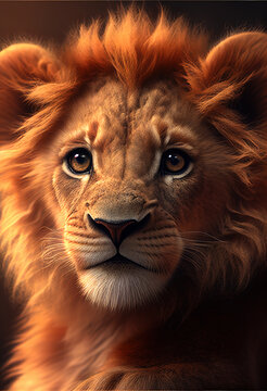 Realistic small lion. AI generated