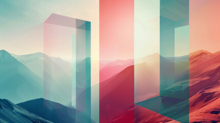 Mountains gradient geometric effect collage background.