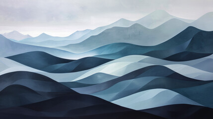 Blue and grey curves and the waves of the mountains range from soft to dark background.