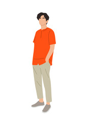 Stylish young man wearing summer smart casual office outfit. Handsome Business man character standing in modern clothes. Vector realistic people illustration isolated on transparent background.