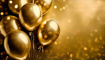 abstract background with gold balloons and bokeh effect - copy text space