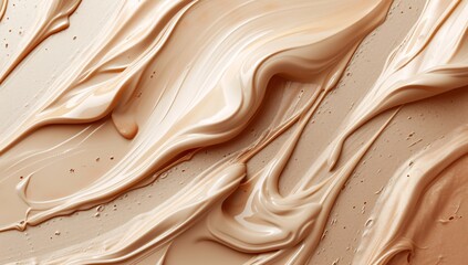 Close-up image of makeup foundation smeared to showcase different shades and textures of cosmetic products - obrazy, fototapety, plakaty