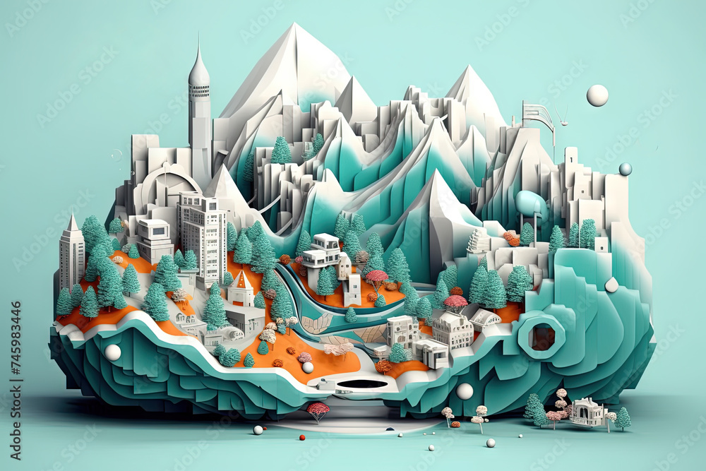 Poster Abstract business graph in mountain style. Data bars concept element for business.
