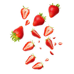 Flying delicious strawberries, cut out