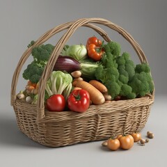 3D model of a basket with various bakery products