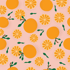 Seamless pattern of orange fruit in vector for background, fabric, wallpaper, wrapping, etc