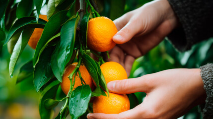 picking ripe oranges