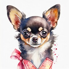 Watercolor illustration of pure breed Chihuahua dog. Colorful painting of domestic animal.