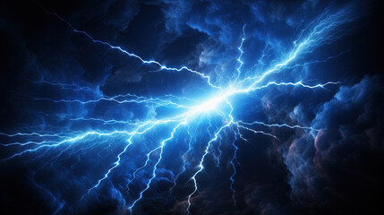 Fototapeta premium Shiny lightnings composition on the dark background. Abstract energy strike ornament in the thunderstorm.