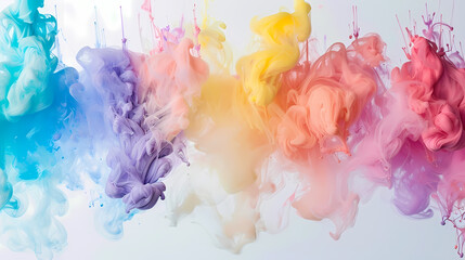 Vibrant Explosion of Colored Inks in Rainbow Smoke Theme. abstract background