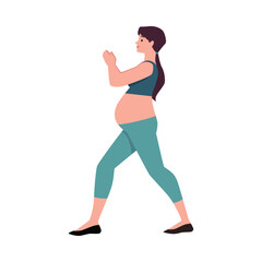 Flat vector illustration of a pregnant woman in a yoga pose.