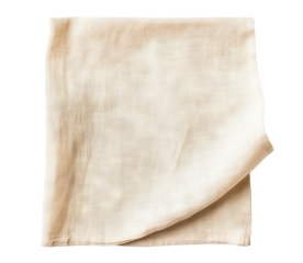 Neatly folded beige linen fabric, cut out